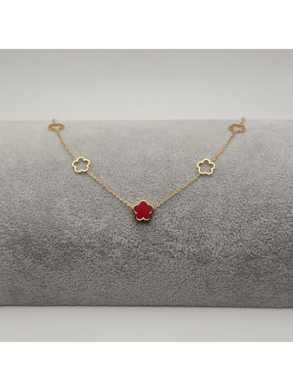 Red Floral Necklace 18k Gold Plated Stainless Steel Dainty Necklace Multi Charm
